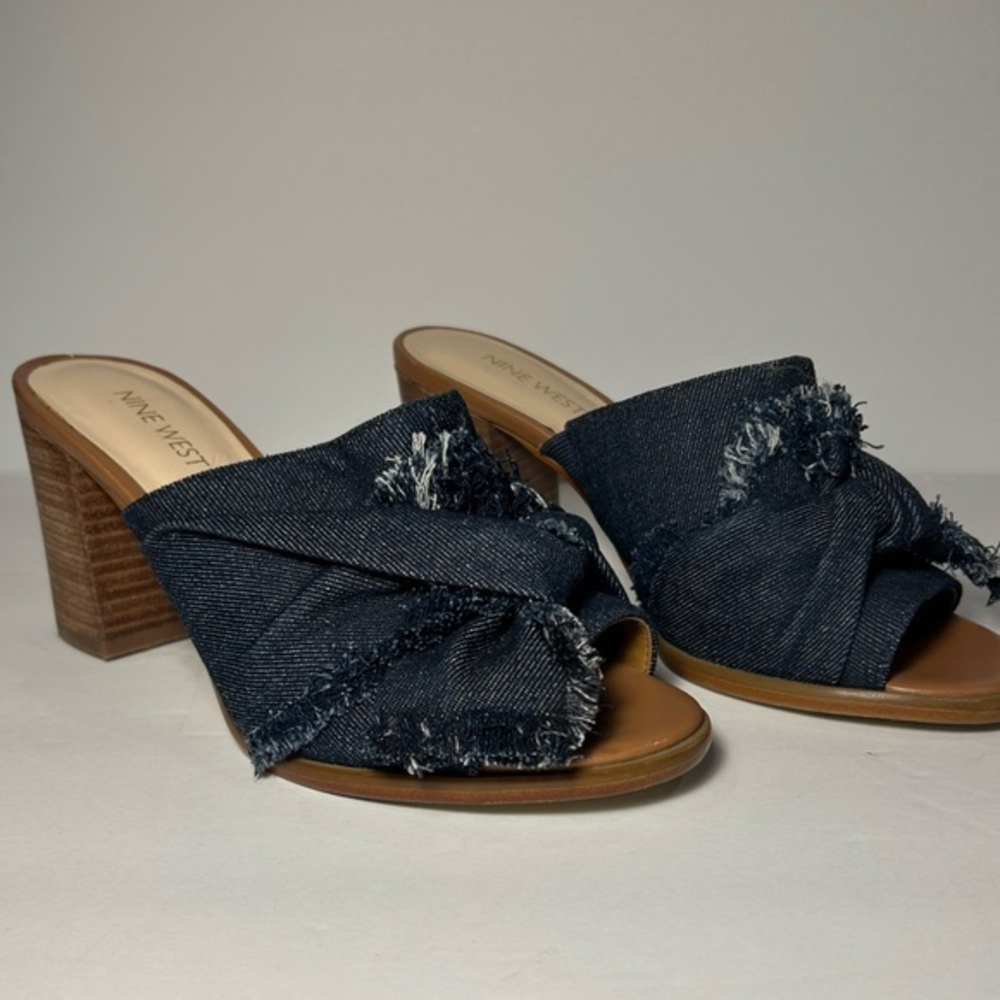 Women’s Nine West Women's‎ Byron Denim Tie Sandal Mule Size 7 EUC